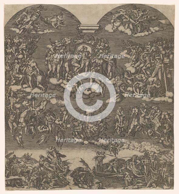 The Last Judgment, Christ at top center surrounded by many figures, below figures..., ca. 1550-1600. Creator: Anon.