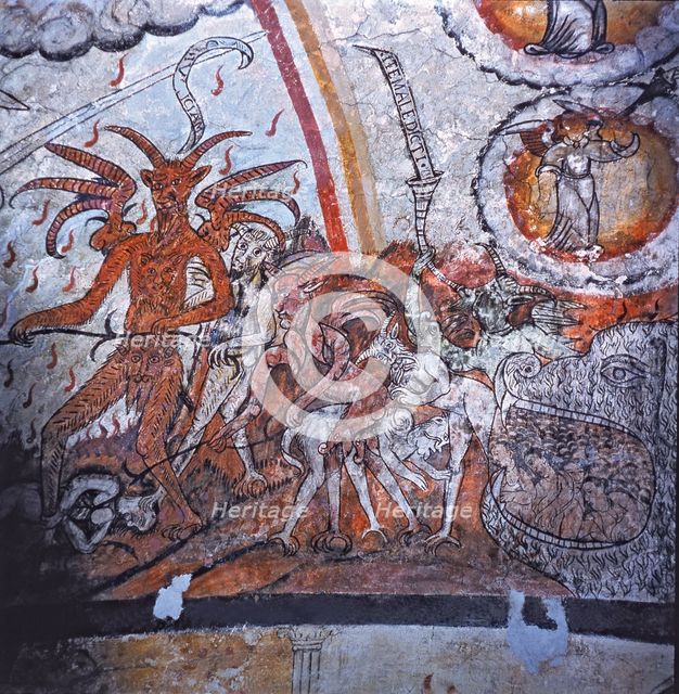  'The Last Judgement', 1599, detail of Lucifer dragging the souls of the damned to hell, mural pa…