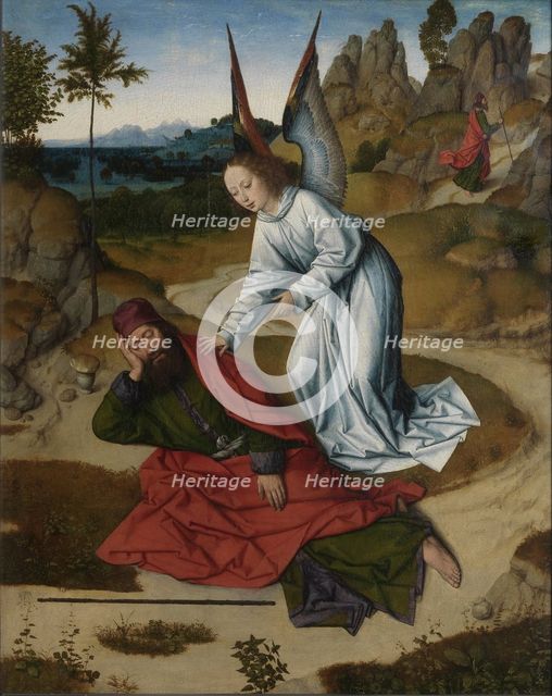 The Last Supper altarpiece: Elijah in the wilderness (right wing), 1464-1468. Artist: Bouts, Dirk (1410/20-1475)