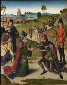 The Last Supper altarpiece: Meeting of Abraham and Melchizedek (left wing), 1464-1468. Artist: Bouts, Dirk (1410/20-1475)