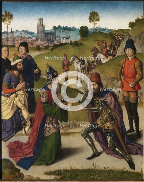 The Last Supper altarpiece: Meeting of Abraham and Melchizedek (left wing), 1464-1468. Artist: Bouts, Dirk (1410/20-1475)