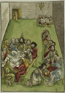 The Last Supper and Christ Washing the Feet of his Disciples, plate nine from Passio..., c.1503. Creators: Urs Graf, Johann Knobloch