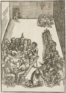 The Last Supper and Christ Washing the Feet of His Disciples, plate nine from Passio..., c.1503. Creators: Urs Graf, Johann Knobloch