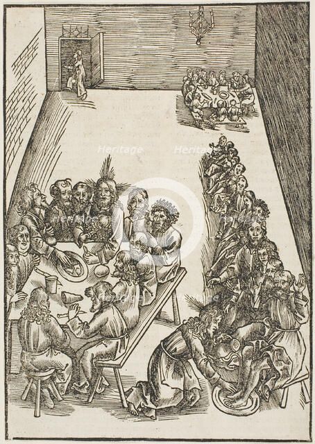 The Last Supper and Christ Washing the Feet of His Disciples, plate nine from Passio..., c.1503. Creators: Urs Graf, Johann Knobloch.