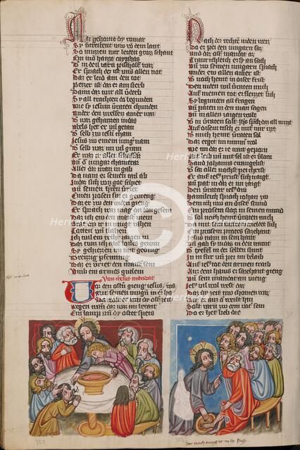 The Last Supper: Christ Washing the Apostles' Feet; Weltchronik, about 1400-1410. Creator: Unknown.