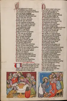 The Last Supper: Christ Washing the Apostles Feet; Weltchronik, about 1400-1410. Creator: Unknown