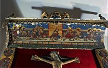 The Last Supper tempera painting on the canopy of an altarpiece, piece coming from the church…