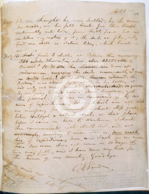The last page of General Gordon's journal, 1885. Creator: General Gordon.