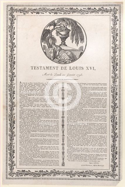 The last words of Louis XVI (Testament de Louis XVI), 1793-1800., 1793-1800. Creator: Anon.