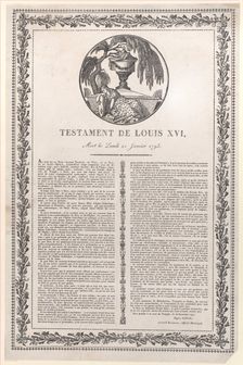 The last words of Louis XVI (Testament de Louis XVI), 1793-1800., 1793-1800. Creator: Anon