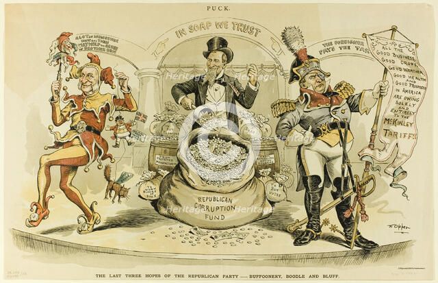 The Last Three Hopes of the Republican Party, from Puck, 1892. Creator: Frederick Burr Opper.