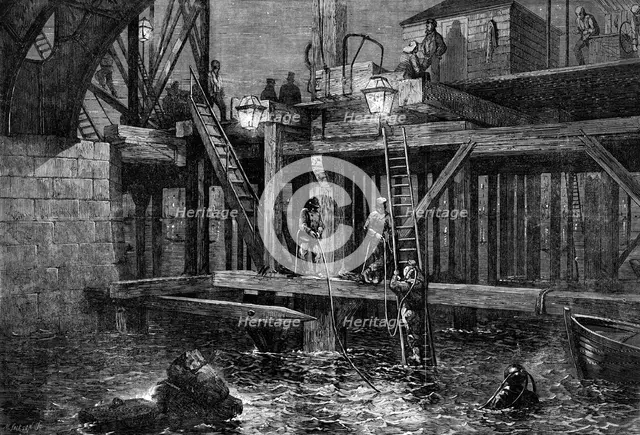 The last vestiges of Old Westminster Bridge, 1861. Creator: Mason Jackson.