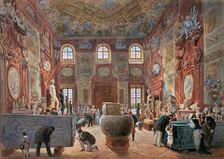 The large marble hall of the Lower Belvedere with the sculptures from the Antique Collection, 1876. Creator: Carl Goebel