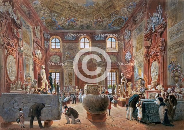 The large marble hall of the Lower Belvedere with the sculptures from the Antique Collection, 1876. Creator: Carl Goebel.