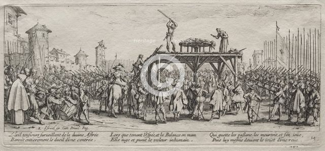 The Large Miseries of War: Execution on the Wheel, 1633. Creator: Jacques Callot (French, 1592-1635).