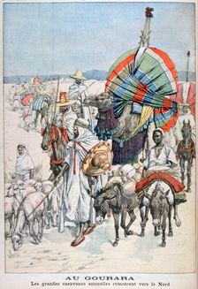 The large annual caravans heading north, Gourara, Algeria, 1903