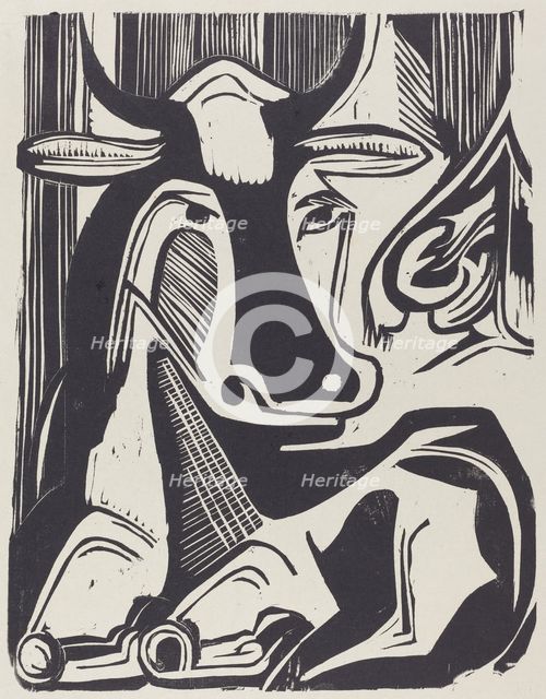 The Large Cow Lying Down (Grosse Liegende Kuh), 1929. Creator: Ernst Kirchner.