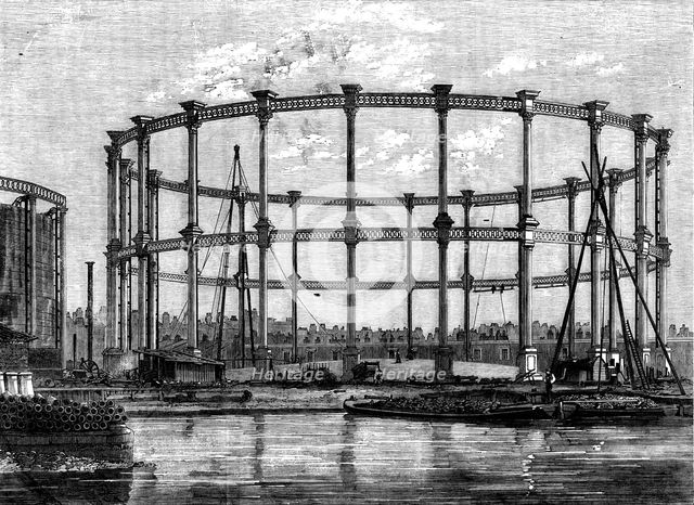 The Large Gasholder at the Imperial Gas Company's Works, Bethnal-Green, 1858. Creator: Unknown.