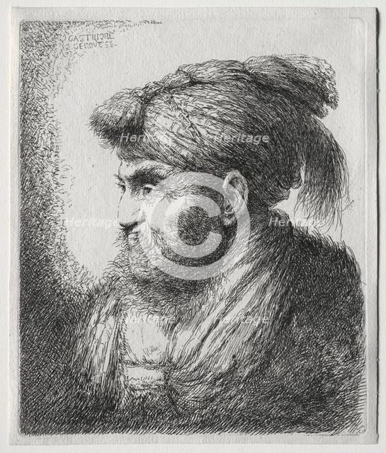 The Large Heads of Men in Oriental Headdress: A Man Nearly in Profile and Turned to Left. Creator: Giovanni Benedetto Castiglione (Italian, 1609-1664).