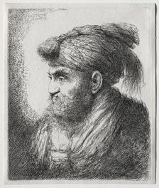 The Large Heads of Men in Oriental Headdress: A Man Nearly in Profile and Turned to Left. Creator: Giovanni Benedetto Castiglione (Italian, 1609-1664)
