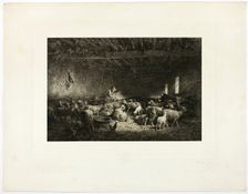 The Large Sheepcot, horizontal plate, 1859. Creator: Charles Emile Jacque