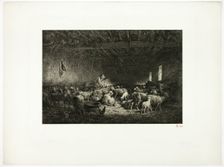 The Large Sheepcot (horizontal plate), 1859. Creator: Charles Emile Jacque