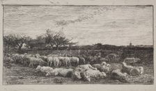 The Large Sheepfold, original impression 1862, printed in 1921. Creator: Charles François Daubigny (French, 1817-1878)