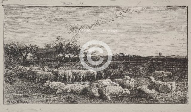 The Large Sheepfold, original impression 1862, printed in 1921. Creator: Charles François Daubigny (French, 1817-1878).