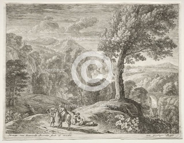 The Large Tree and the Cascade, c. 1652-1654. Creator: Herman van Swanevelt (Dutch, c. 1600-1655).