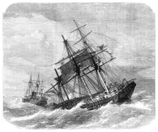 The late collision off The Lizard: H.M.S. Terrible towing The Calcutta into Plymouth, 1869. Creator: Unknown