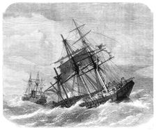 The late collision off The Lizard: H.M.S. Terrible towing The Calcutta into Plymouth, 1869. Creator: Unknown