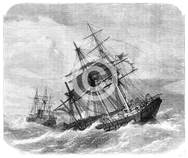 The late collision off The Lizard: H.M.S. Terrible towing The Calcutta into Plymouth, 1869. Creator: Unknown.