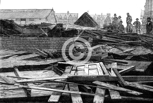 The Late Destructive Gale of Wind: ruins of the iron church at Whitby after the gale, 1881. Creator: Unknown.