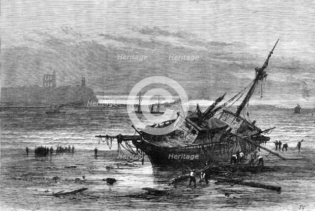 The Late Destructive Gale of Wind: sketch at the mouth of the Tyne - wreck of the Atlantic, 1881. Creator: Unknown.