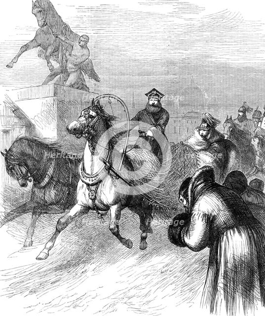 The late Emperor Alexander II. riding in a sledge through St. Petersburg, 1881. Creator: Unknown.