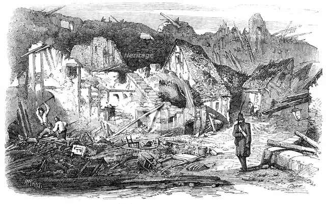 The Late Explosion at Mayence - the Old Kastrick Street, 1857. Creator: Richard Principal Leitch.