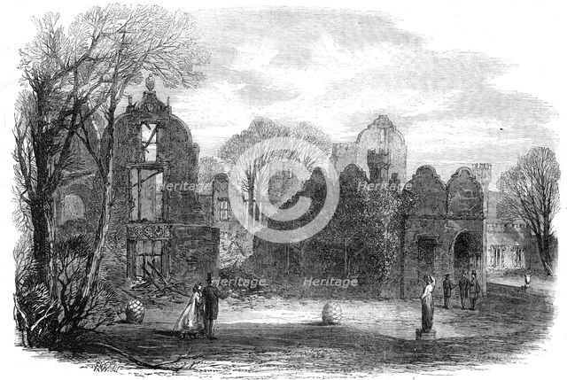 The late fire at Campden House: view of the garden front, showing the remains of the theatre, 1862. Creator: Horace Harral.