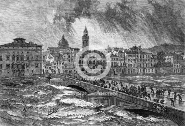 The late flood of the Arno at Florence – from a sketch by E. W. Cooke, R.A., 1864. Creator: Mason Jackson.
