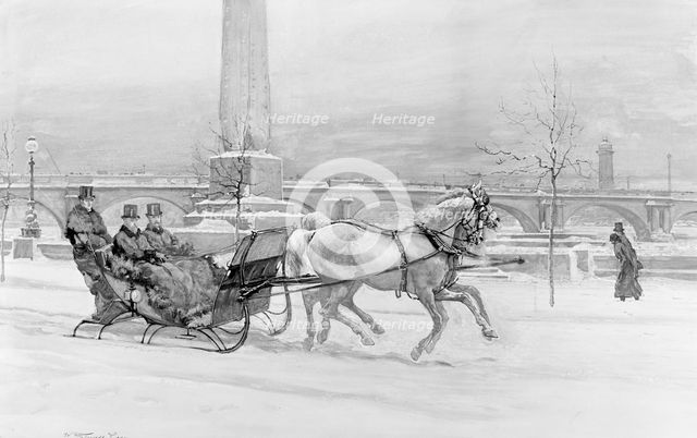 The Late Frost - The Prince of Wales sleighing on the Thames Embankment, London, c1900. Artist: Unknown