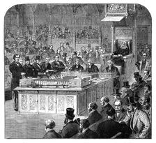 The late Lord Beaconsfield: Mr. Disraeli addressing the House of Commons as Chancellor, 1867, (1881) Creator: Unknown