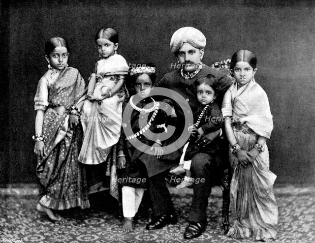 The late Maharajah of Mysore, G.C.S.I., and his family, 1895. Creator: George Meisenbach.