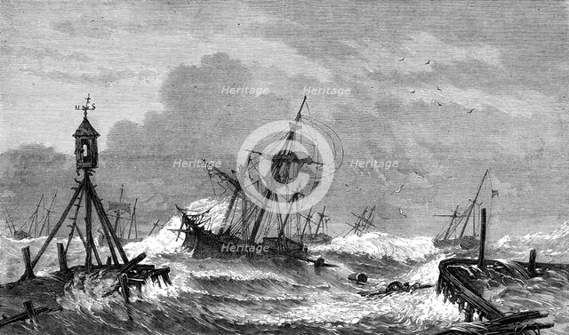 The late storms in the Baltic: scene on the coast of Zealand, off Kjöge, 1872. Creator: Unknown.