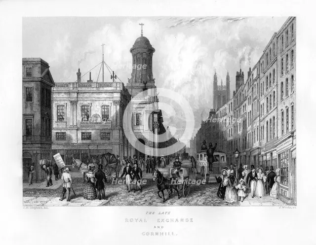 'The late Royal Exchange and Cornhill', London, 19th century.Artist: J Woods