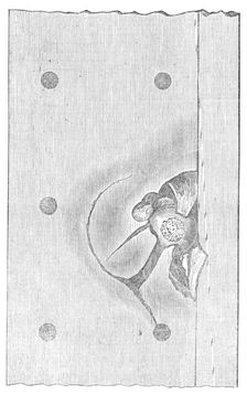 The late trial of ship artillery and armour: effects of the shot on the Glatton Turret, 1872. Creator: Unknown