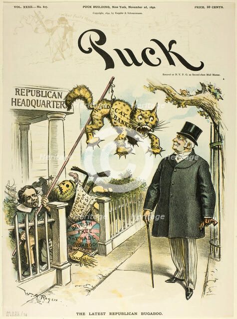 The Latest Republican Bugaboo, from Puck, published November 2, 1892. Creator: William Allen Rogers.
