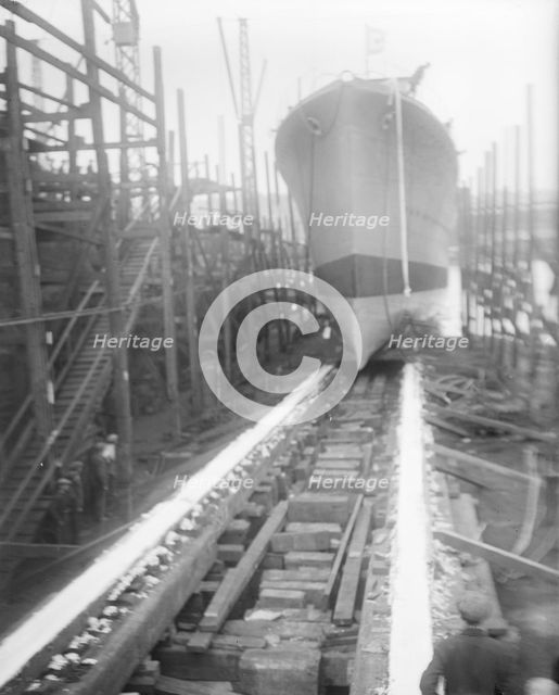 The launch of the 2nd Argentine Destroyer 'Tucuman', 16 Oct 1928. Creator: Kirk & Sons of Cowes.