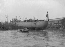 The launch of Almirante Simpson at J. Samuel White shipyard, Cowes, 26th February 1914. Creator: Kirk & Sons of Cowes