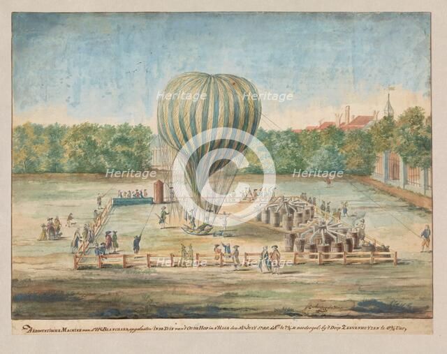 The Launch of Blanchard's Balloon at The Hague in 1785, 1785. Creator: G. Carbentus.