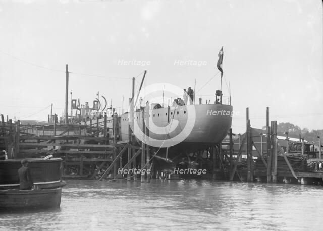 The launch of Chilean destroy 'Almirante Lynch', 28th September 1912.  Creator: Kirk & Sons of Cowes.