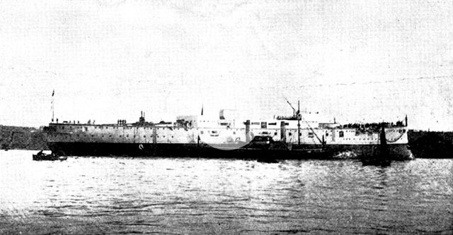 The Launch of H.M.S. Renown: broadside view, 1895. Creator: Unknown.
